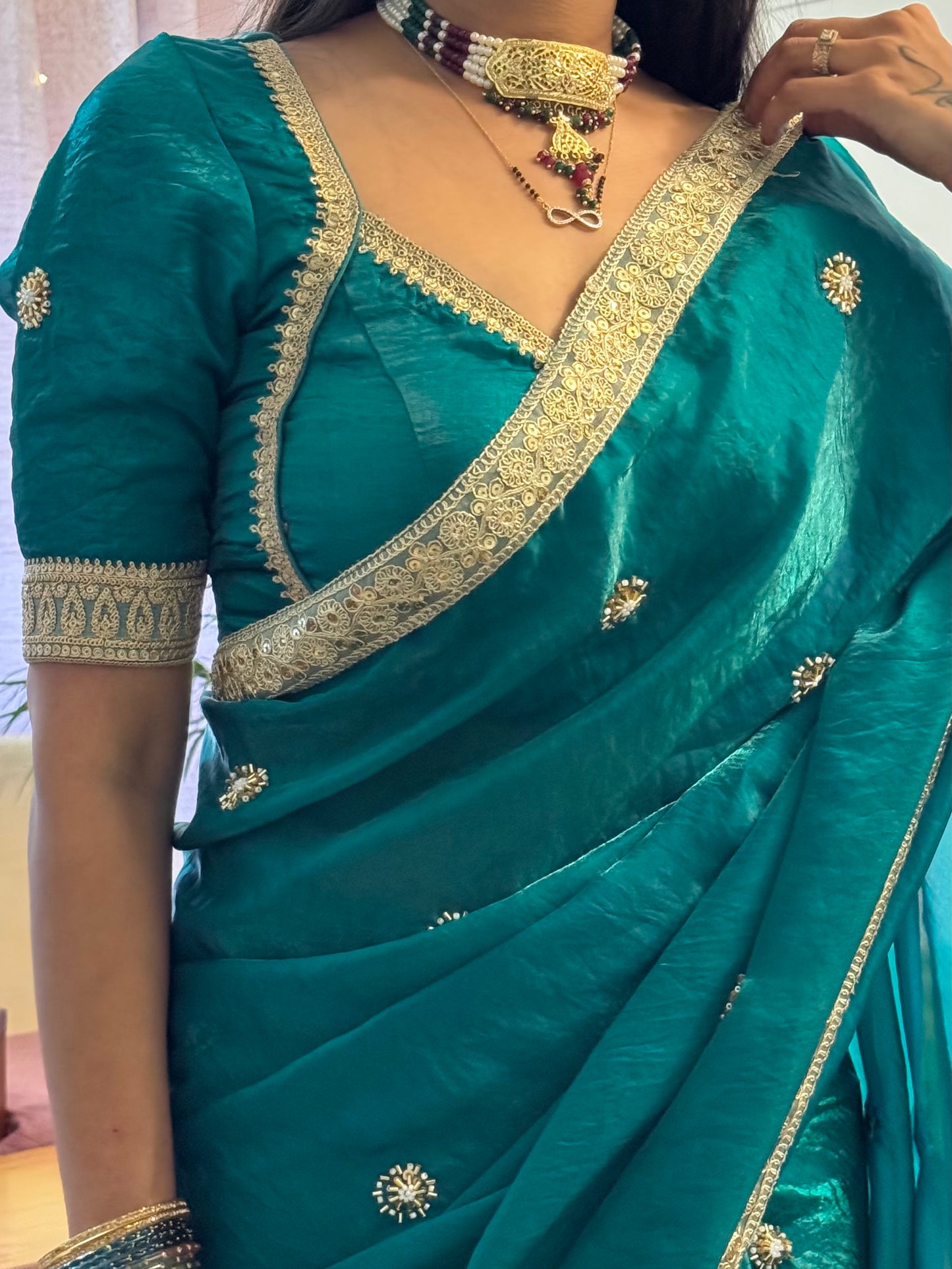 #MBA2057 Mohini teal green 1 min saree and blouse
