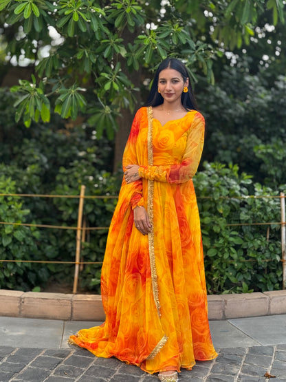 #MBA1966 Yellow Gulaabo anarkali and dupatta