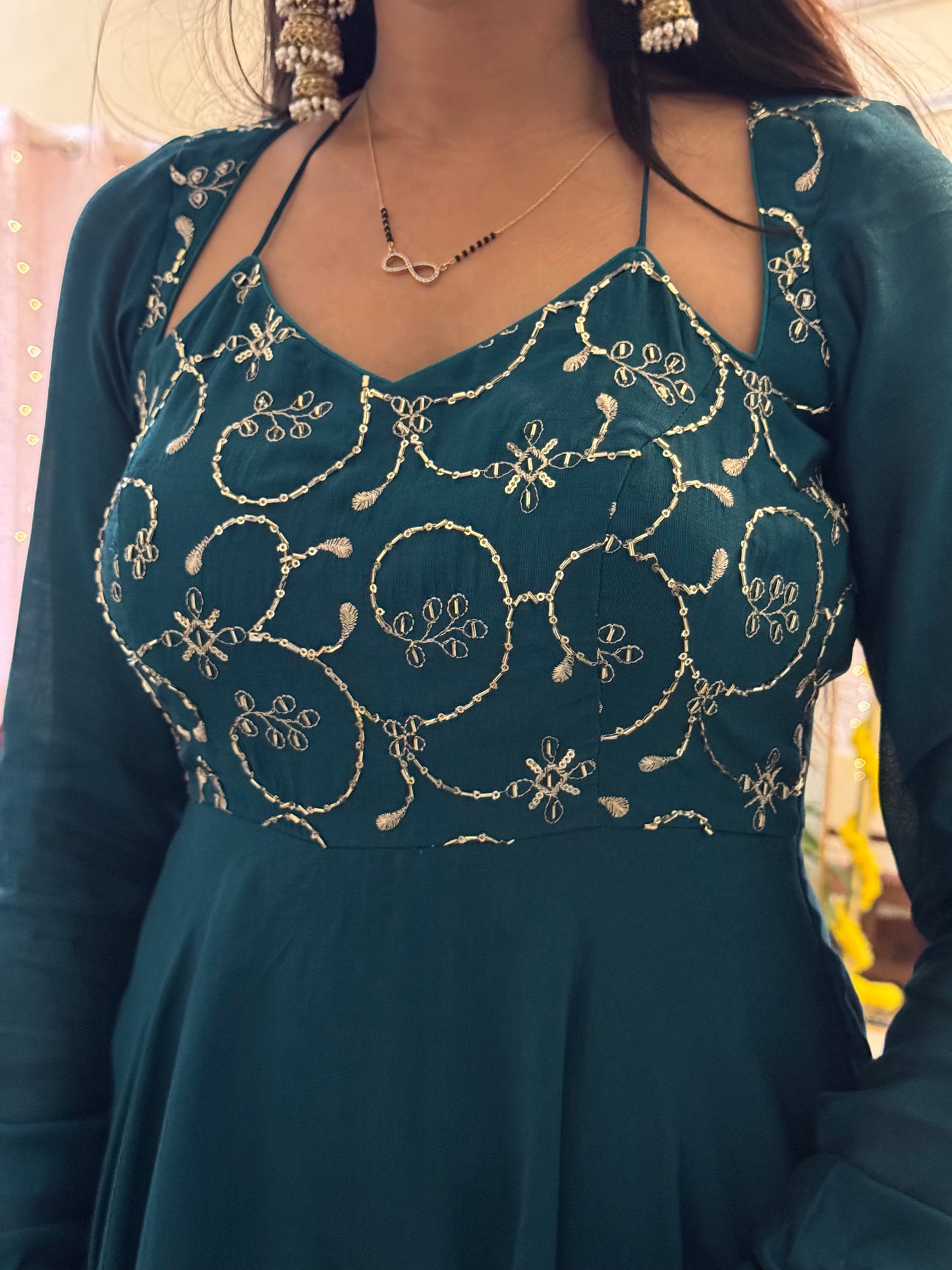 #MBA2056 Advika anarkali and dupatta- Peacock blue