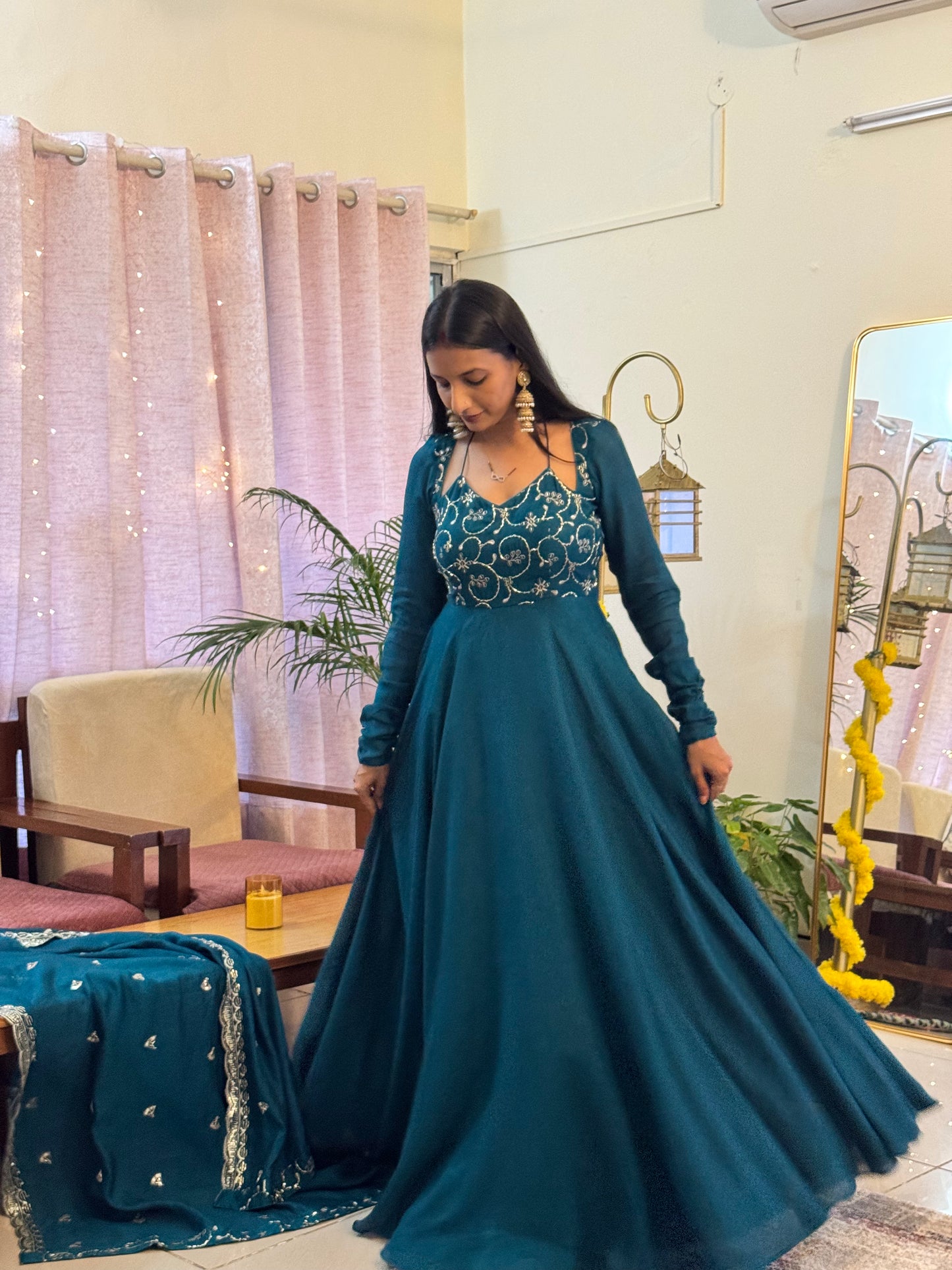 #MBA2056 Advika anarkali and dupatta- Peacock blue