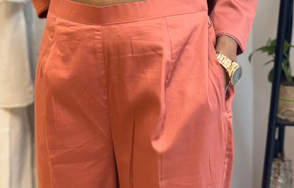#MBA1803 Rozana Kurta pant set- Coral Peach