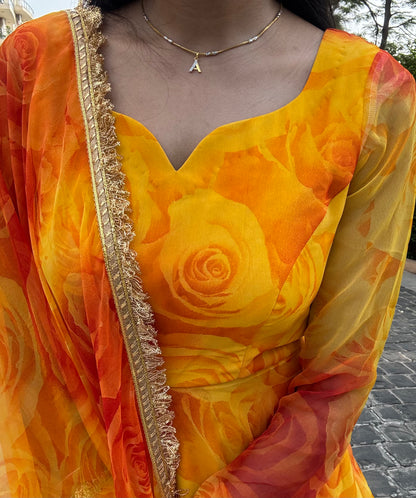 #MBA1966 Yellow Gulaabo anarkali and dupatta