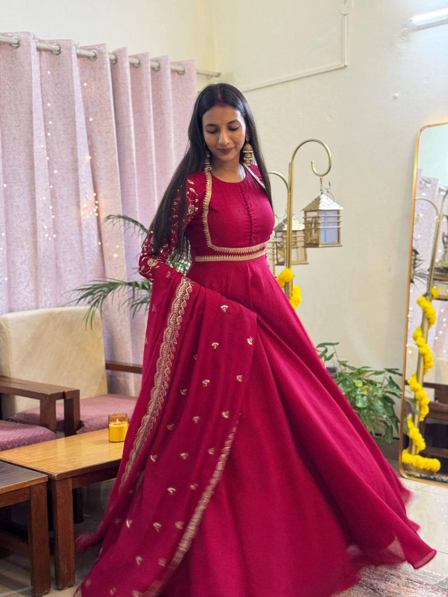 #MBA2053 Lavanya anarkali and dupatta- rani pink