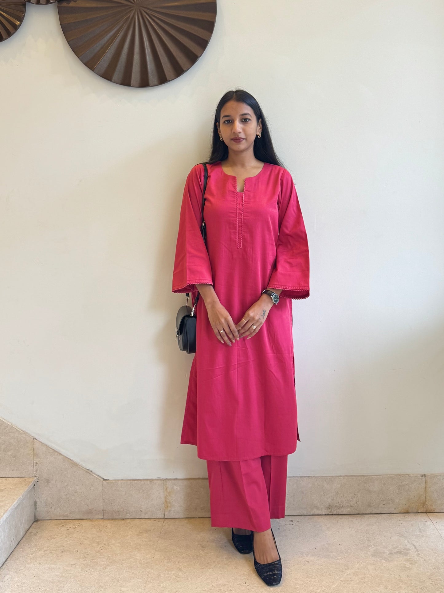 #MBA1806 Rozana Kurta pant set- Coral pink