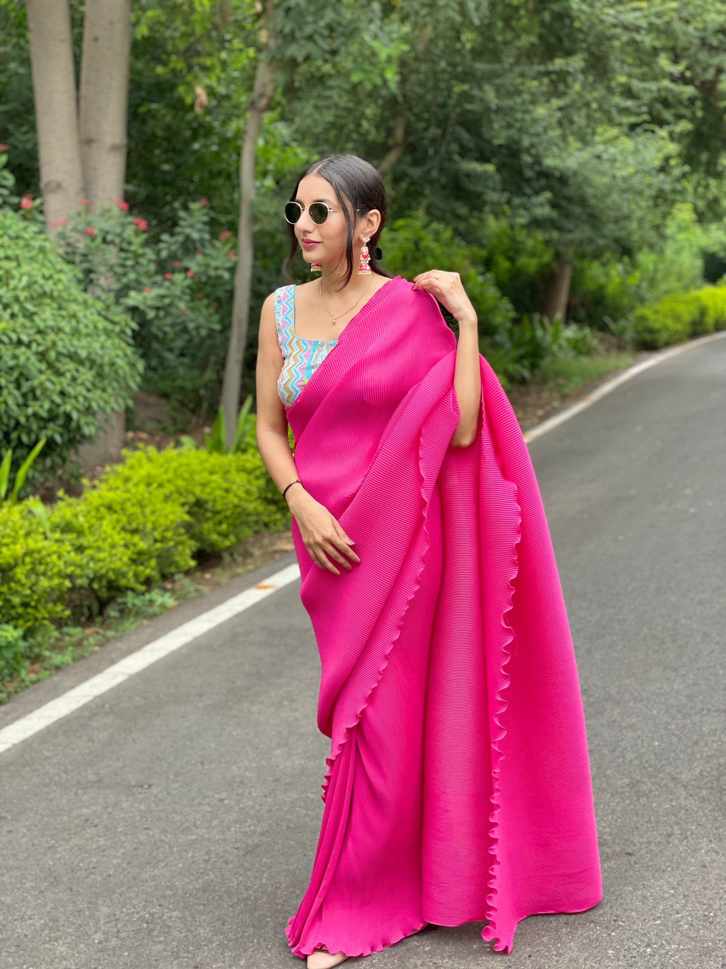#MBA1982 Pink pleated 1 min saree (without blouse)