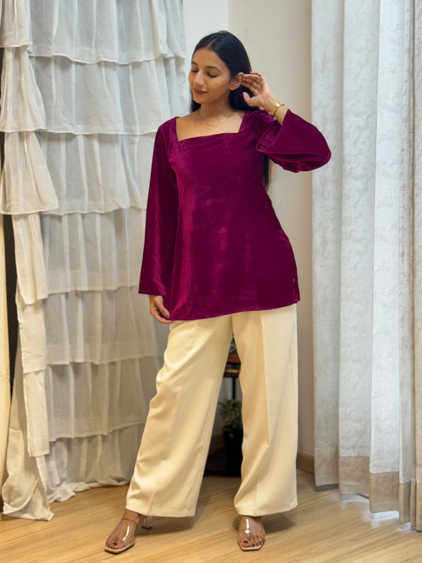 #MBA2064 Velvet short kurti- Wine