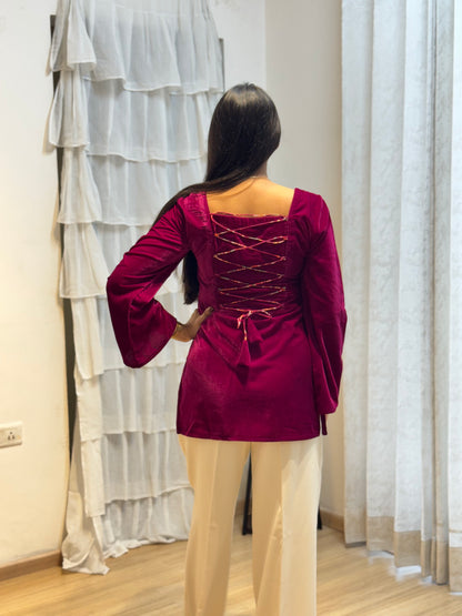 #MBA2064 Velvet short kurti- Wine