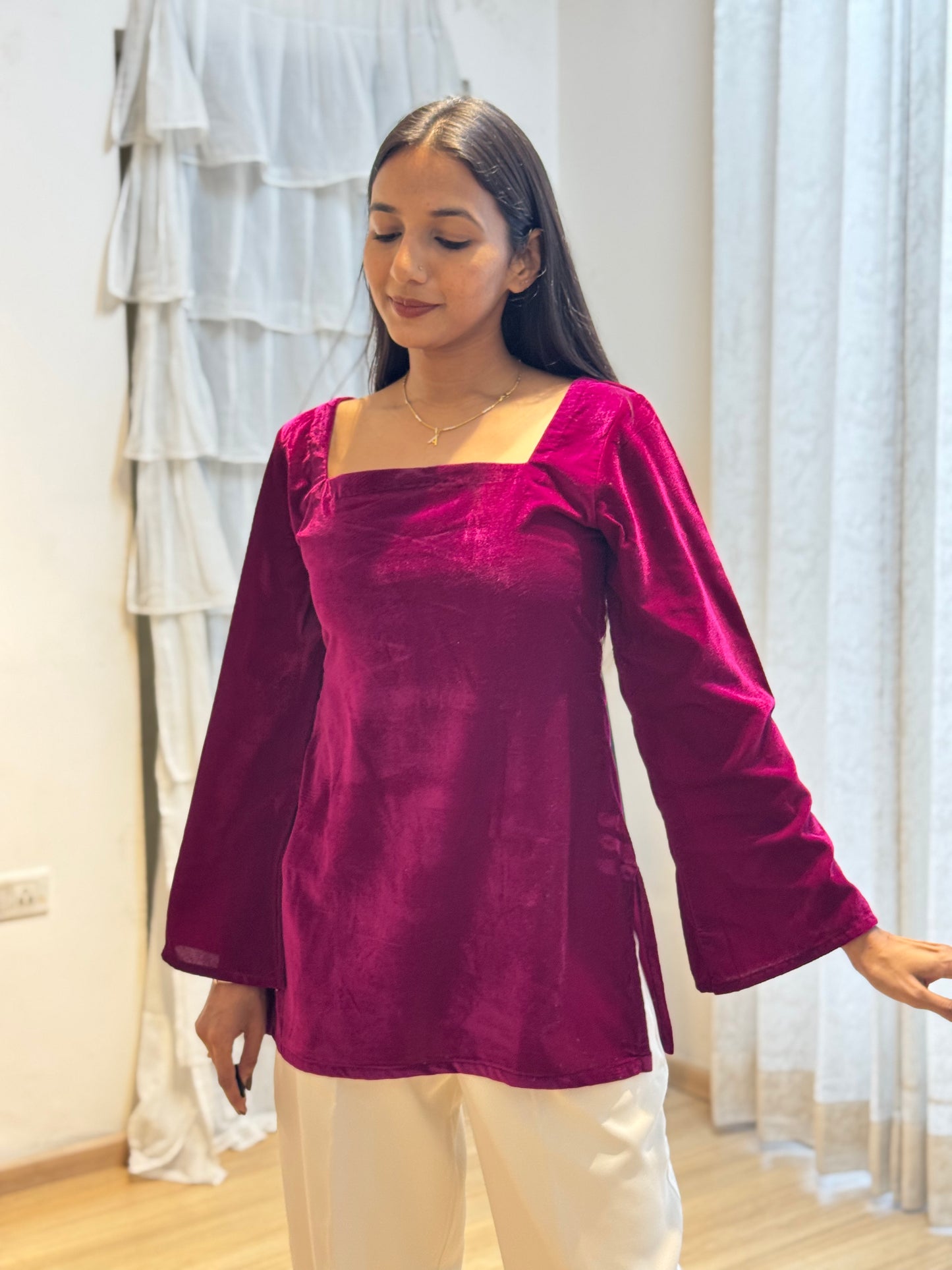 #MBA2064 Velvet short kurti- Wine