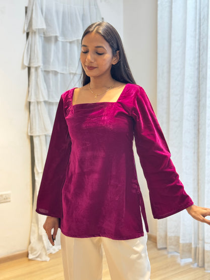 #MBA2064 Velvet short kurti- Wine