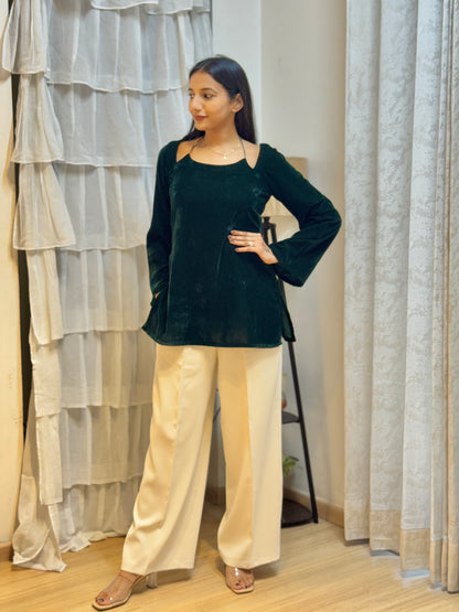 #MBA2063 Velvet short kurti- Bottle green