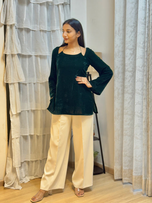 #MBA2063 Velvet short kurti- Bottle green