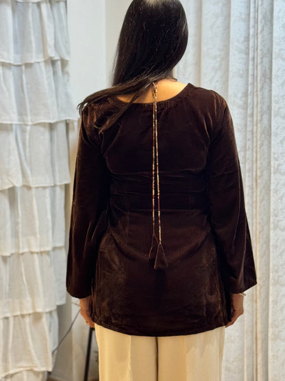 #MBA2065 Velvet short kurti- Chocolate