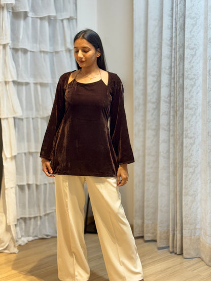 #MBA2065 Velvet short kurti- Chocolate