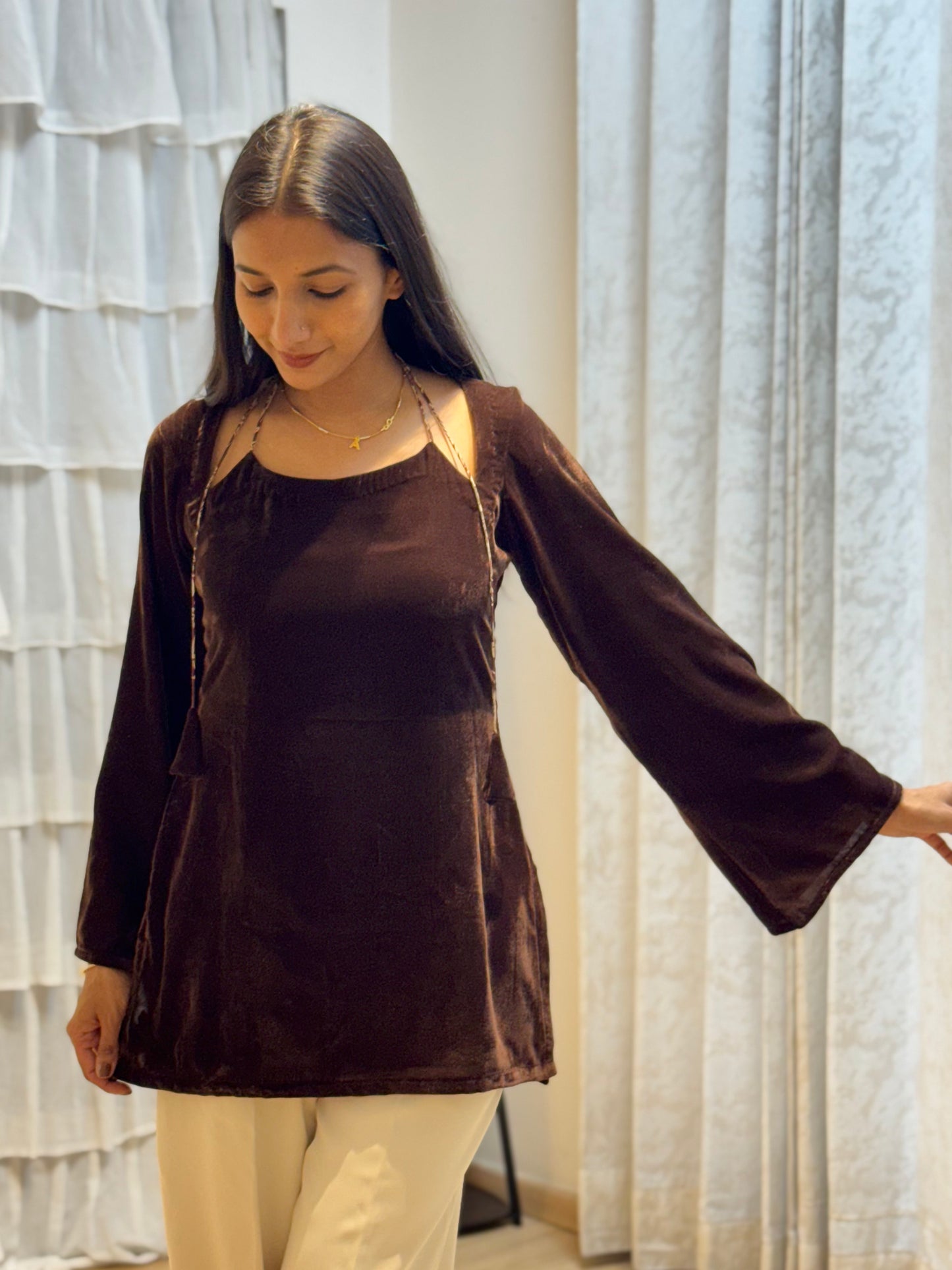 #MBA2065 Velvet short kurti- Chocolate