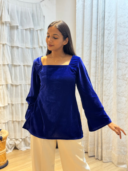 #MBA2062 Velvet short kurti- Royal blue