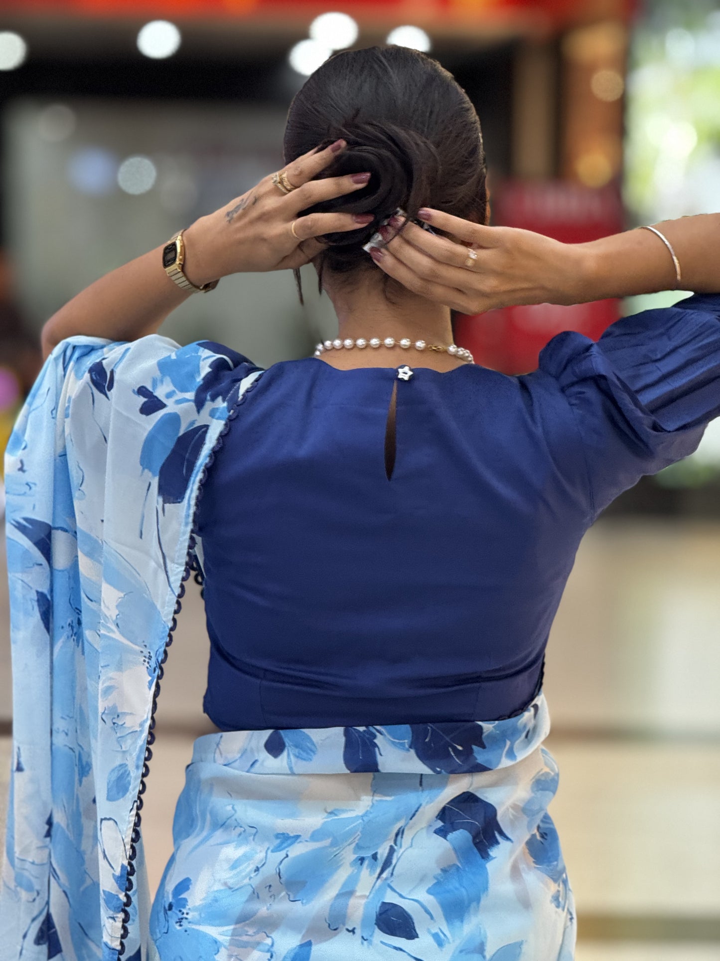 #MBA1969 Maya blue floral 1 min saree and blouse