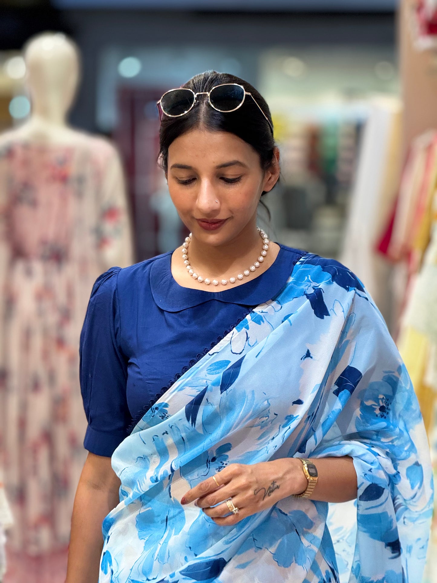 #MBA1969 Maya blue floral 1 min saree and blouse