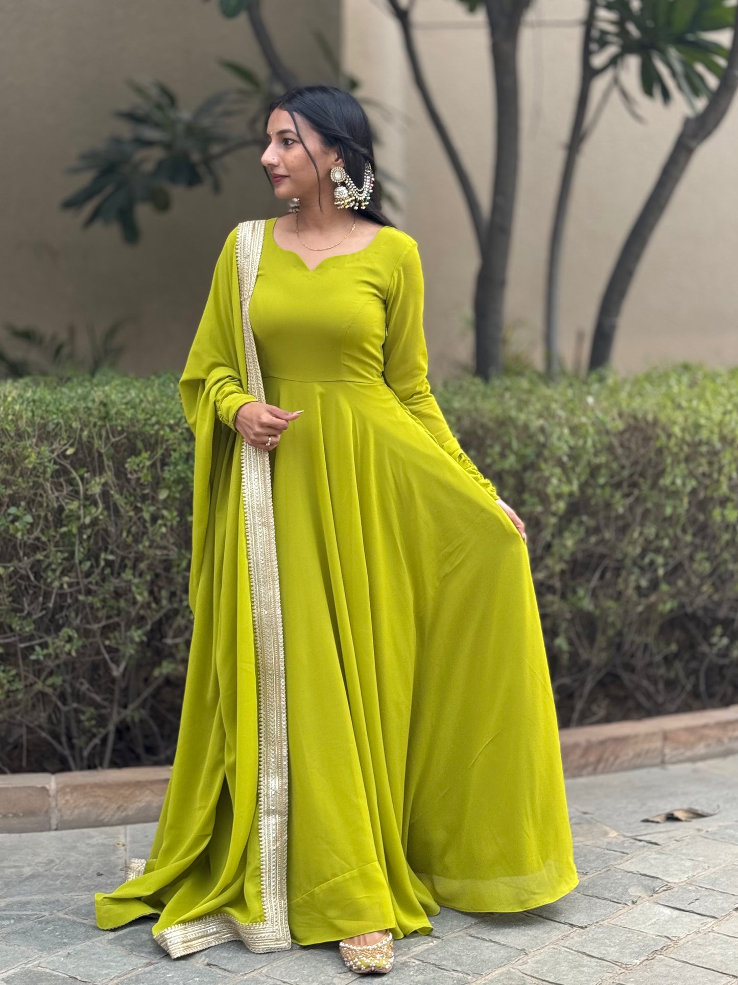 #MBA1818 Raima anarkali and dupatta- Parrot green