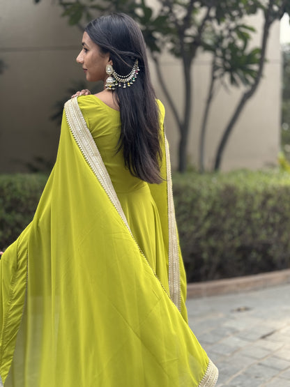 #MBA1818 Raima anarkali and dupatta- Parrot green