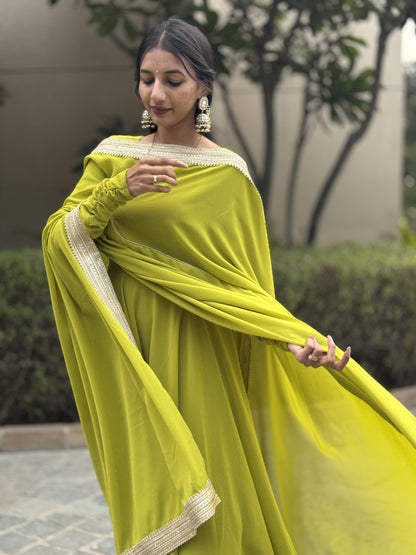#MBA1818 Raima anarkali and dupatta- Parrot green