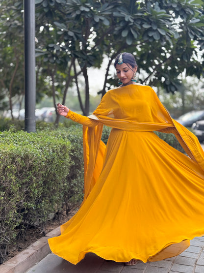 #MBA1333 Raima anarkali and dupatta- Mustard yellow