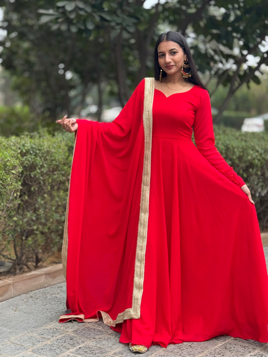 #MBA1334 Raima anarkali and dupatta- Red