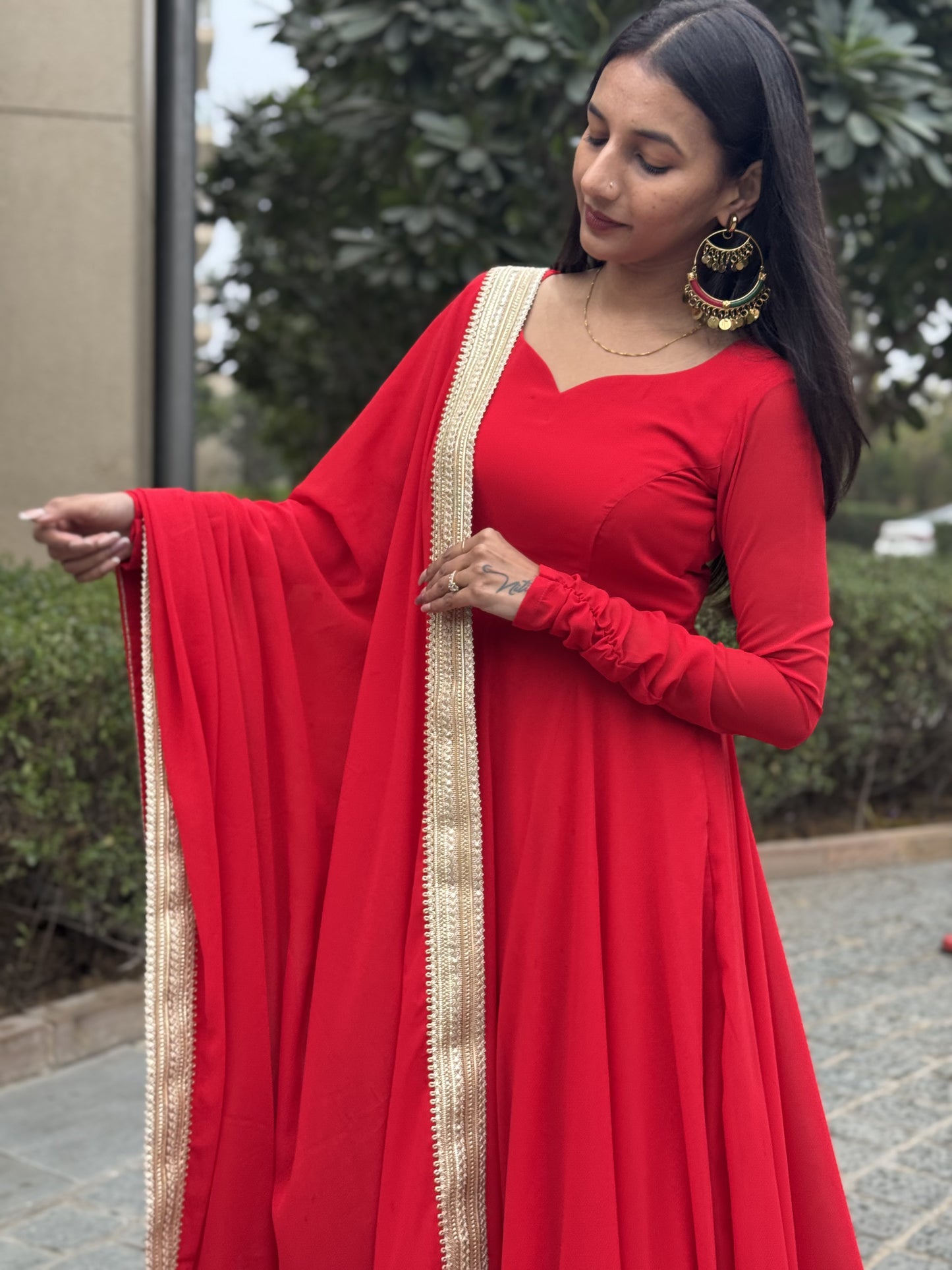 #MBA1334 Raima anarkali and dupatta- Red