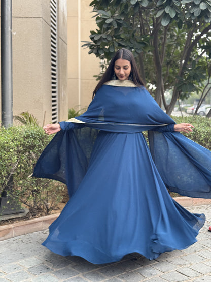 #MBA1049 Raima anarkali and dupatta- Peacock blue