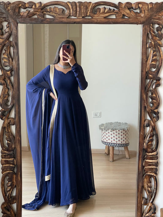 #MBA1329 Raima anarkali and dupatta- Navy blue