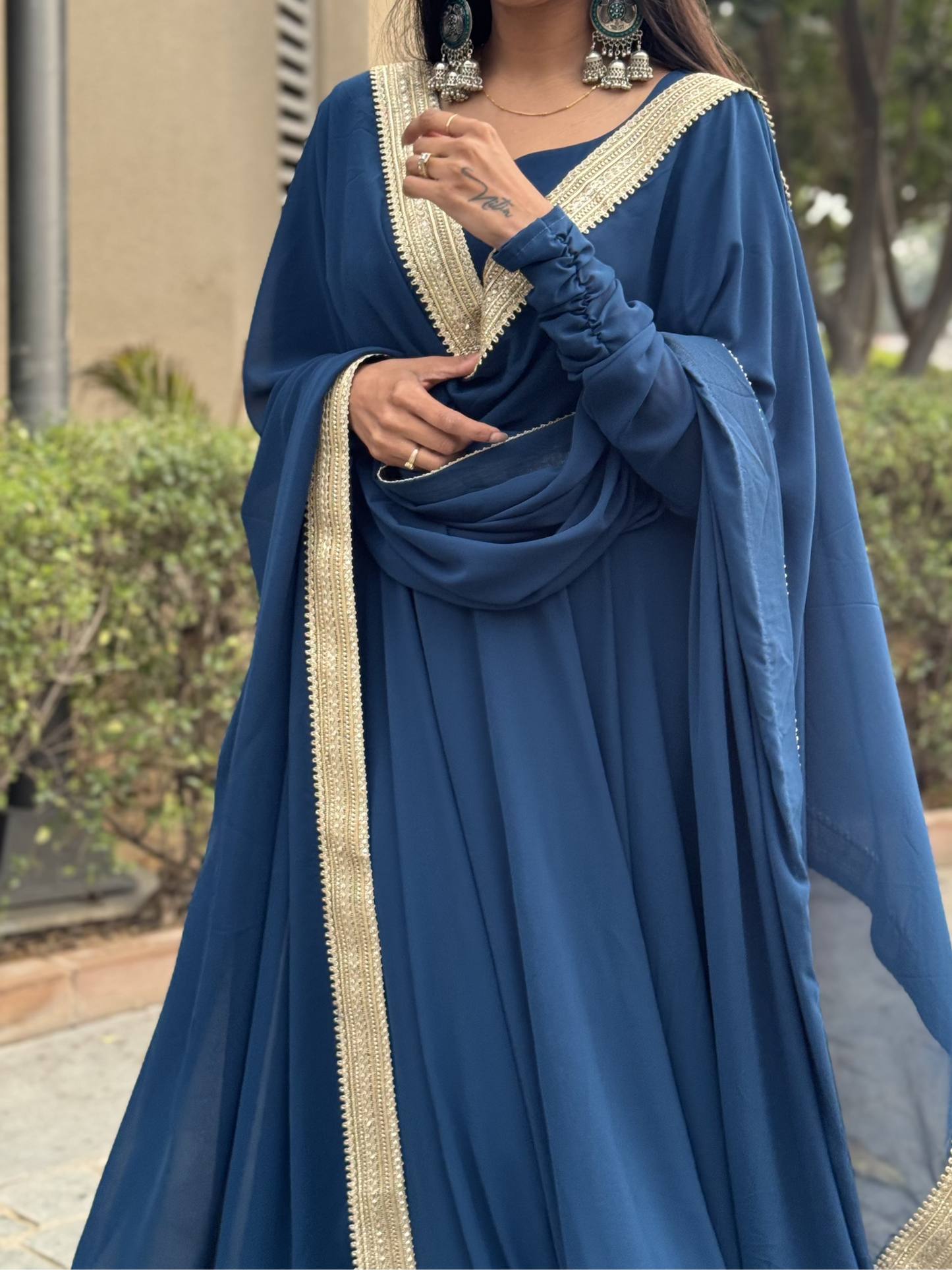 #MBA1049 Raima anarkali and dupatta- Peacock blue