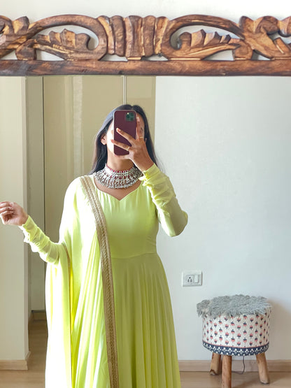 #MBA1316 Raima anarkali and dupatta-Lime green
