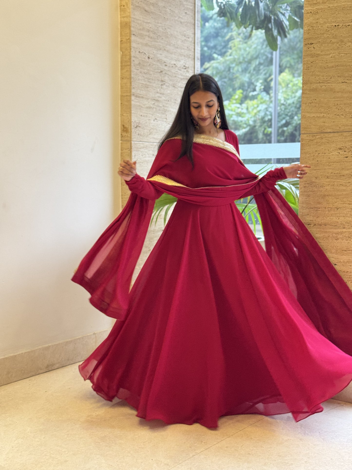 #MBA1328 Raima anarkali and dupatta-Rani pink