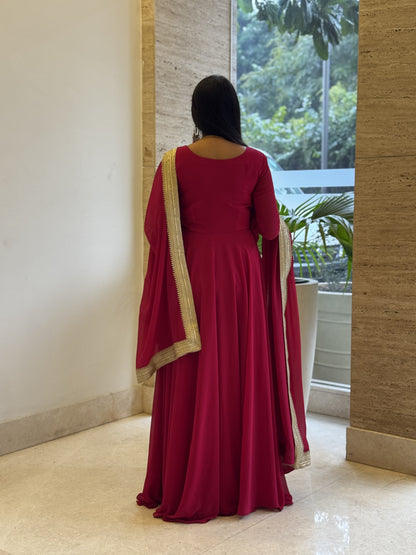 #MBA1328 Raima anarkali and dupatta-Rani pink