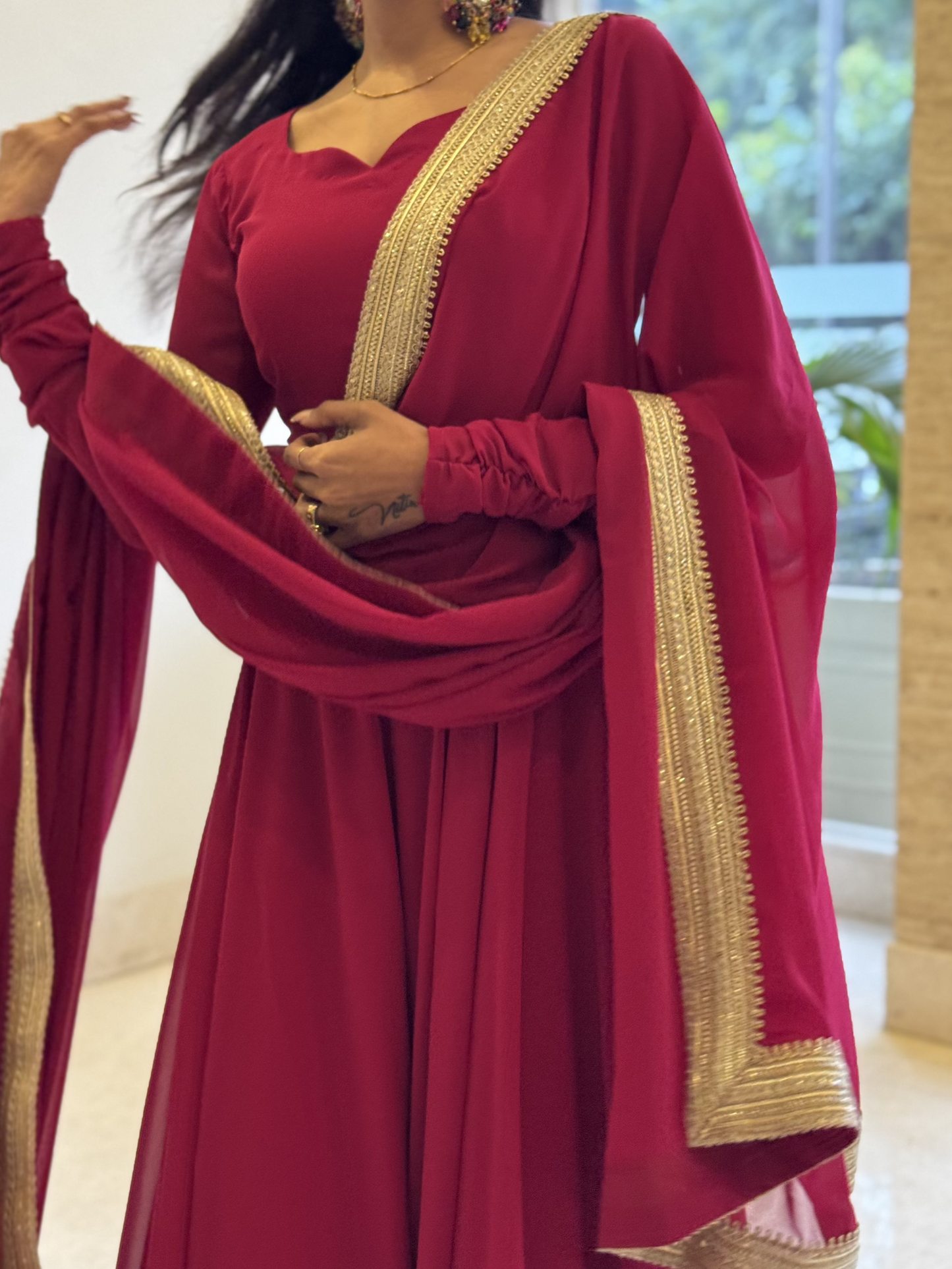 #MBA1328 Raima anarkali and dupatta-Rani pink