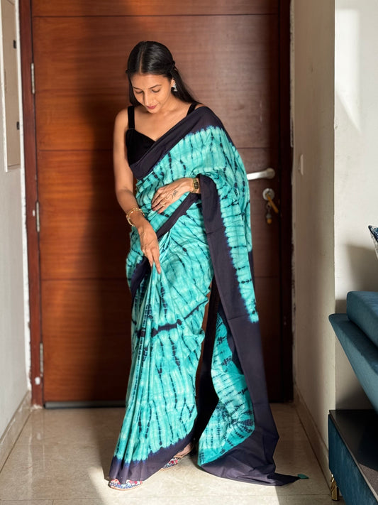 #MBA1972 Bengali cotton hand dyed saree- Blue