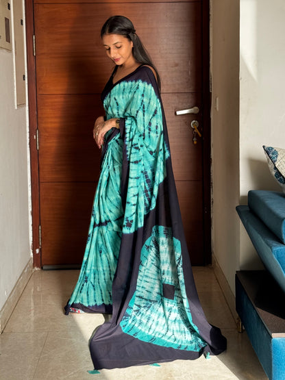 #MBA1972 Bengali cotton hand dyed saree- Blue