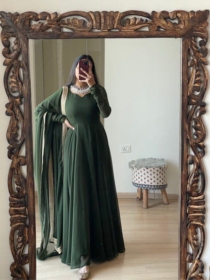 #MBA1331 Raima anarkali and dupatta-Mehendi green