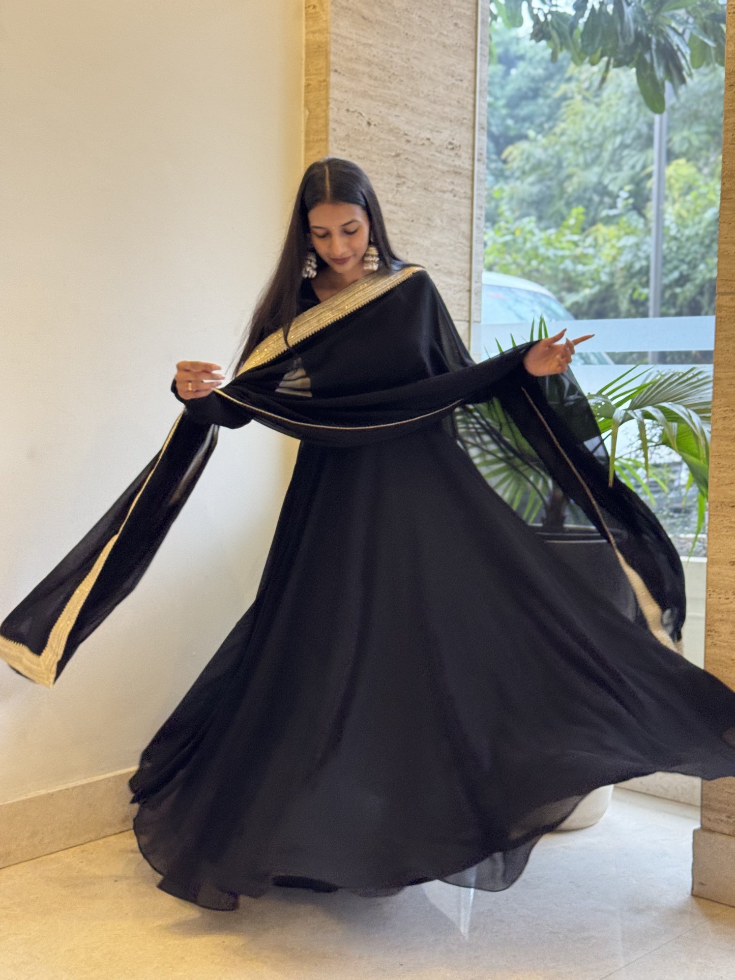 #MBA1332 Raima anarkali and dupatta-Black