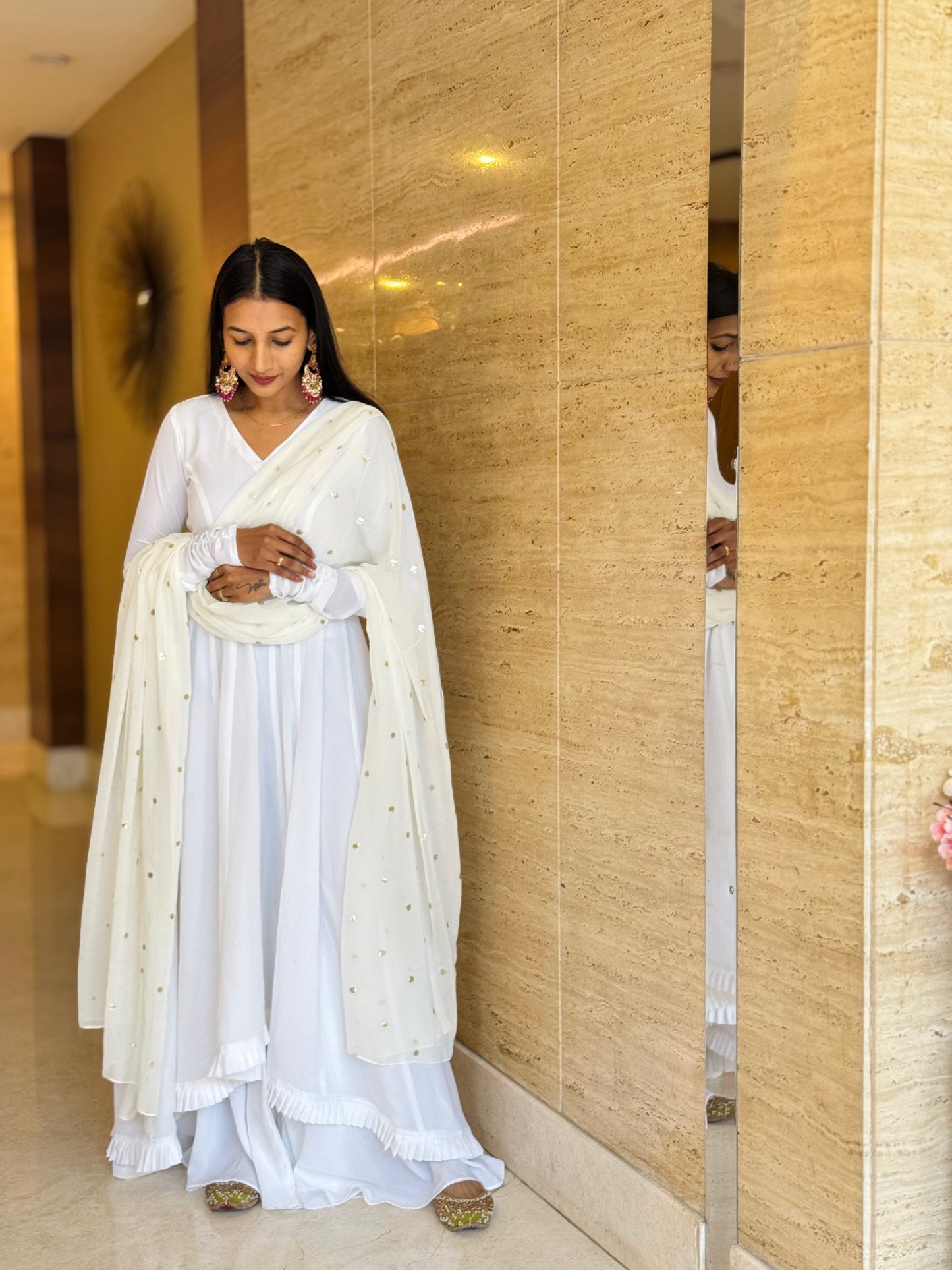 #MBA1820 High low anarkali set- white