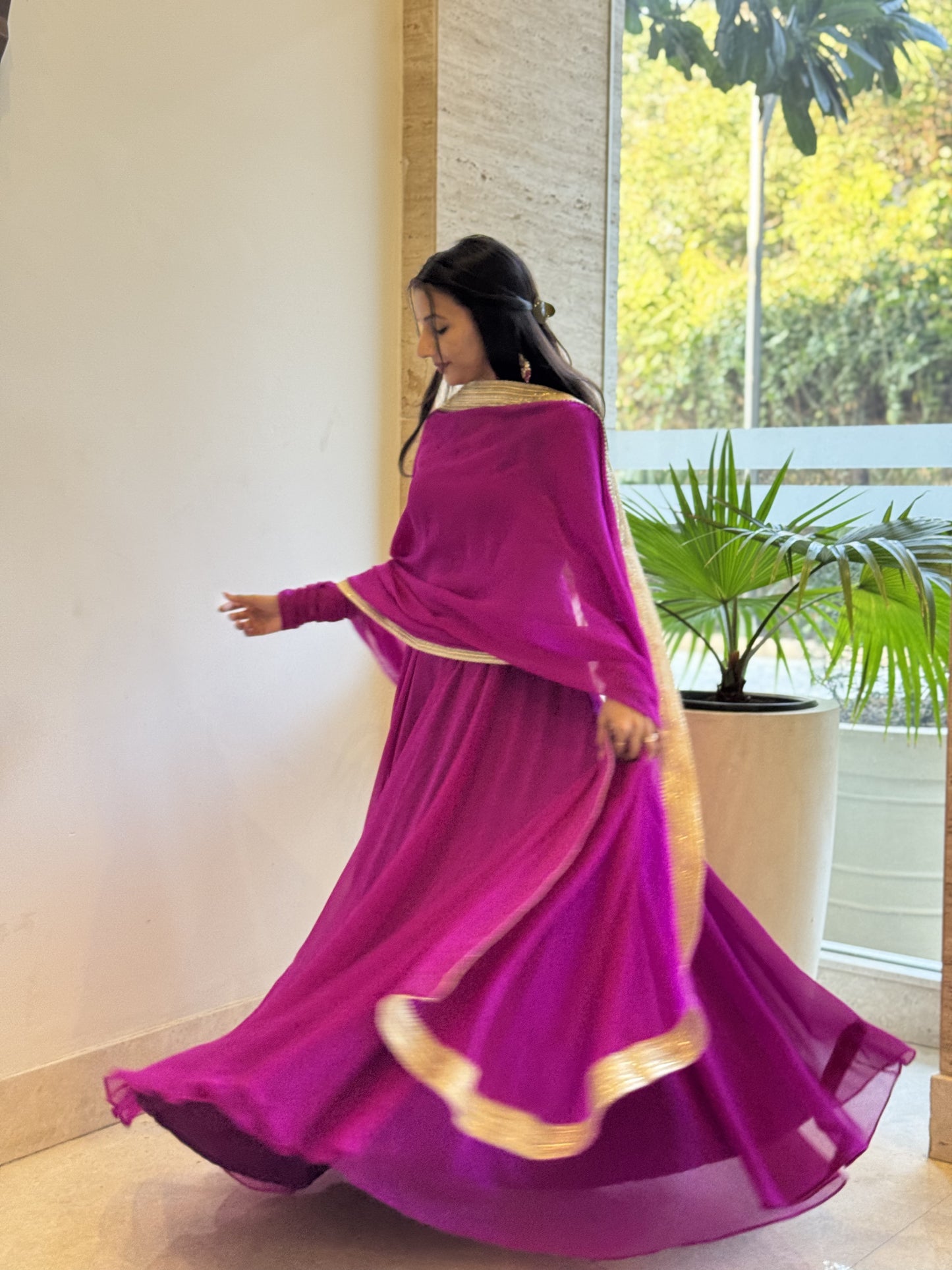 #MBA1819 Raima anarkali and dupatta- Fuschia purple