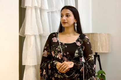 #MBA1946 Black floral anarkali and dupatta