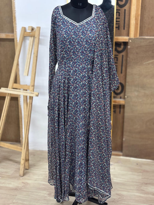 Tiny blue anarkali and dupatta