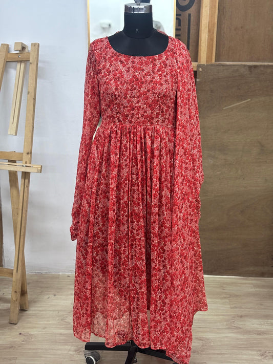 Scarlet red gather kurta and dupatta