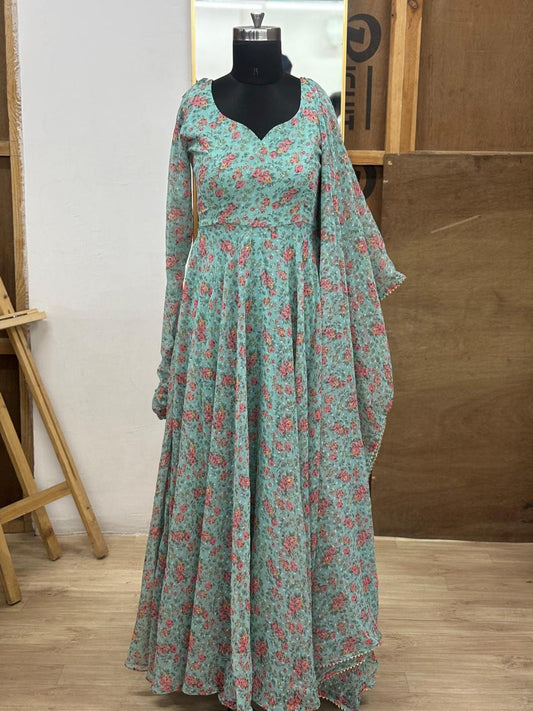 Bahar gota anarkali and dupatta-blue