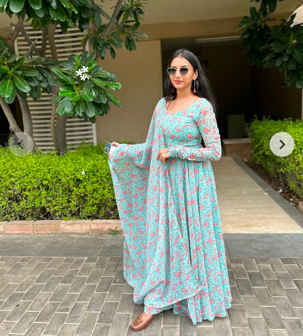 #MBA1832 Bahar gota anarkali and dupatta- sky blue