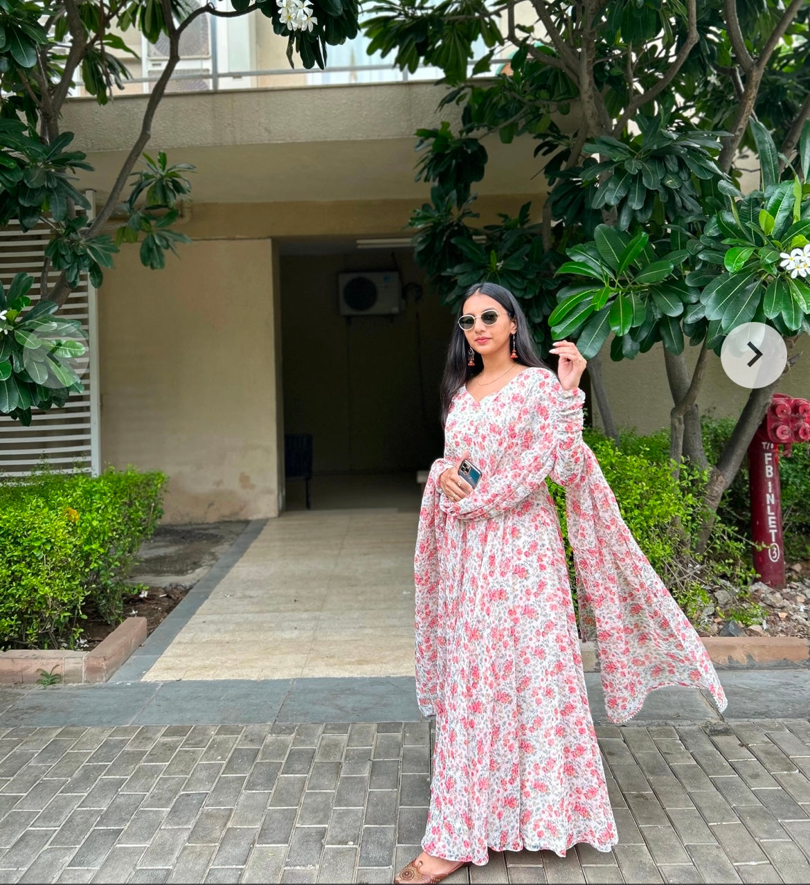 #MBA1833 Bahar gota anarkali and dupatta- White