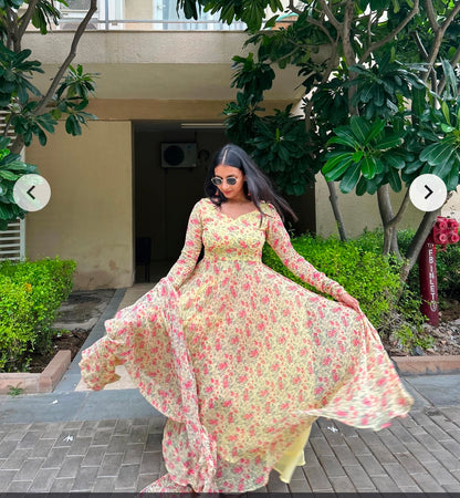 #MBA1831 Bahar gota anarkali and dupatta- yellow